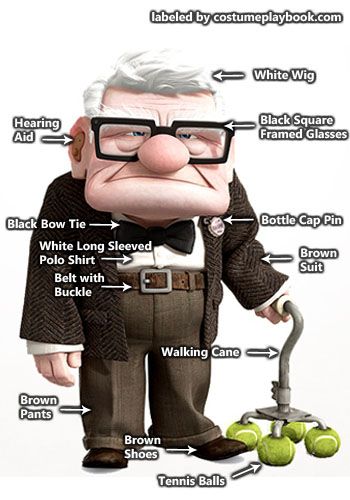 Costume Guide - Dress up as the 78-year old balloon salesman from one of the best animated films ever! Old Man From Up Costume, Carl Fredricksen Costume, Carl And Russell Costume, Carl From Up Costume, Carl Up Costume, Old Man From Up, Disfraz Up, Carl Costume, Old Man Costume