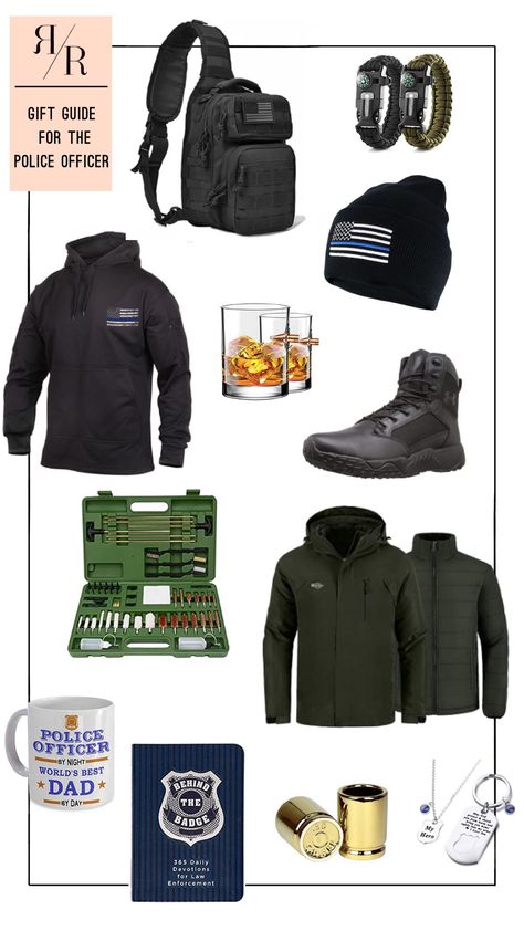 Click here to see this gift guide for the police officer on Ruthie Ridley Blog! Christmas gift guide for him for men. This is the best gifts for police officers christmas. Get inspired by this gift guide for him Christmas. Buy the presents from this gift guide for dad this Christmas. Check out these gift bags for police officers and gift ideas for police officers. Great gift basket ideas for police officers & thank you gift ideas for police officers. #gifts #police #giftguide Gifts For Cops Boyfriend, Gifts For Security Guards, Gift Ideas For Police Officers, Gift Guide For Dad, Gifts For Police Officers, Police Graduation Gifts, Police Graduation, Gifts For Cops, Shopping For Christmas