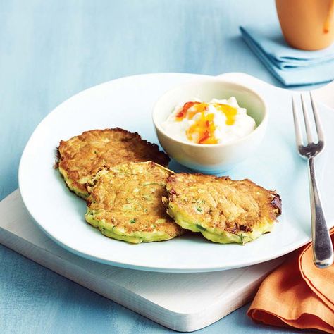 Cottage cheese and zucchini fritters Recipe | Weight Watchers AU Zucchini Fritters Healthy, Zucchini Cottage Cheese, Cottage Cheese Ideas, Cheese Fritters, Ww Recipe, Weight Watchers Recipes Desserts, Cottage Cheese Recipes, Zucchini Fritters, Sweet Chilli Sauce