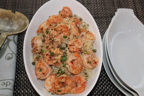 Shrimp sauteed with garlic, olive oil, capers and white wine served over pasta is a simple week night dish. Emerils Recipes, Emeril Recipes, Emeril Lagasse Recipes, Shrimp Scampi Recipe, Scampi Recipe, Yummy Seafood, Emeril Lagasse, Garlic Olive Oil, Shrimp Dishes