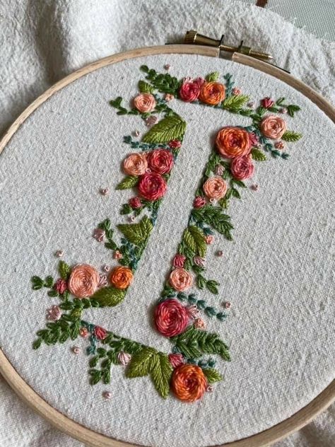 I Embroidery Letter, Letter S Embroidery Pattern, Flower Name Embroidery, Flower Letters Embroidery, Letter I Embroidery, Floral Initial Embroidery, What Can You Embroider, Embroidery Initials Letters, Letter T Embroidery