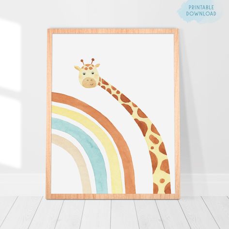 Canvas Painting Ideas For Nursery Diy Art, Diy Nursery Art, Baby Room Paintings, Boho Rainbow Decor, Giraffe Watercolor, Watercolour Nursery Art, Animal Baby Room, Giraffe Illustration, Animal Nursery Art