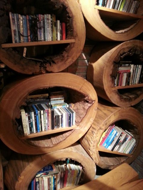 Log Shelves, Log Bookshelf, Cave Interior, Stick Furniture, Woodworking Beginner, Wardrobe Shelving, Shed With Porch, Tree Shelf, Sticks Furniture