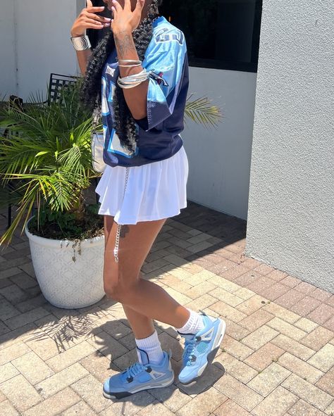 Life is what you make it 🦋 Jersey: @inexpensiveissue Skort: @rossdressforless #jerseys #streetwear #outfitinspo #summerfashion #pinterestaesthetic #fashioninfluencer Jean Skirt And Jersey Outfit, Denim Blue Skirt For Streetwear In Summer, Denim Blue Summer Skirt For Streetwear, Jersey With Skirt Outfit, Jersey With Skirt, Jersey And Skirt, Trendy Spring Streetwear Skort, Blue Spring Streetwear Skirt, Blue Sneakers Outfit