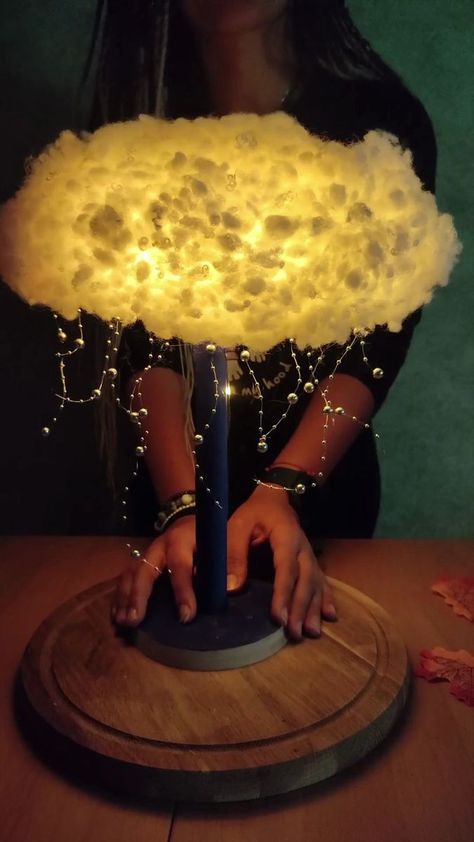 8.8K views · 129 reactions | Dreamy Cloud Lamp DIY 🌧 | The easiest Cloud Lamp DIY using all materials you probably have lying around the house! 🌧 | By Crafty | Facebook Cloud Chandelier Diy, Diy Floating Clouds, Diy Clouds Decorations, Cloud Crafts, Cloud Lamp Diy, Diy Cloud Light, Wall Lamps Diy, Cloud Ceiling, Diy Table Lamp