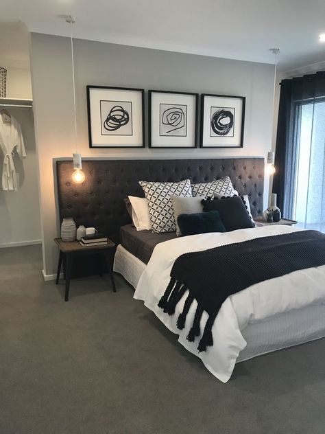 White Bedding With Black Furniture, Modern Bedroom Ideas Black And White, Minimalist Witch Bedroom, Black And Gray Bedroom Ideas Modern, Black And Grey Bedroom, Black Bedroom Decor, Grey Bedroom Decor, Apartment Bedroom Decor, Redecorate Bedroom