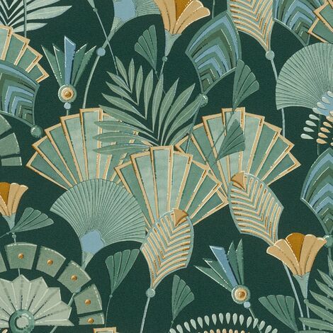 Albany Wallpaper, Green Art Deco, Deco Wallpaper, Art Deco Inspiration, Motif Art Deco, Motif Tropical, Teal Art, Art Deco Bedroom, Art Deco Floral