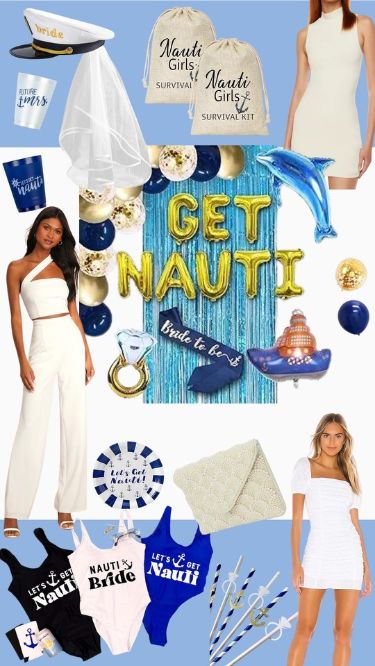 Let's Get Nauti Bachelorette Theme! Nautical Theme Bachelorette Party, Get Nauti Bachelorette, Nautical Bachelorette Party, Bachelorette Inspo, Boat Theme, Nautical Bachelorette, Bachelorette Theme, Bachelorette Cruise, Diy Bachelorette Party