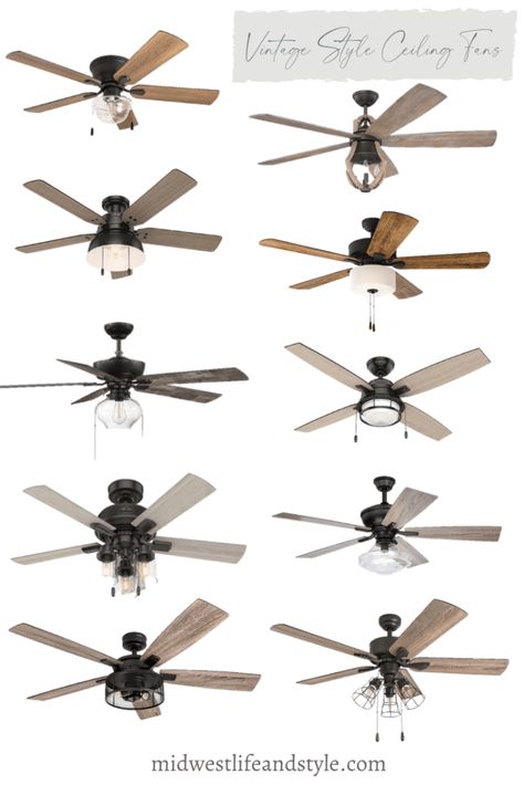 Midwest summers can be hot and humid. Even with AC, a ceiling fan is a must! Here are my picks for some of the best vintage style ceiling fans. Cottagecore Ceiling Fan, Vintage Ceiling Fans With Light, Cottage Ceiling Fan, Farmhouse Tray Ceiling, French Country Ceiling Fan, Farmhouse Ceiling Fan With Light, Farmhouse Style Ceiling Fan, Split House, Antique Ceiling Fans