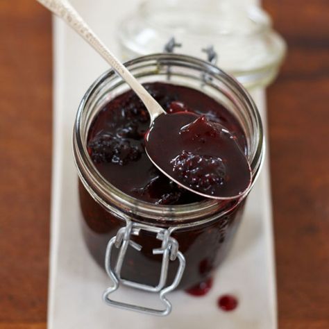 Blackberry Bramble Jelly | Baking Mad Bramble Jelly, Preserve Recipes, Homemade Preserves, Blackberry Bramble, Blackberry Recipes, Jelly Recipe, Jelly Bag, Jelly Recipes, Jam Jar