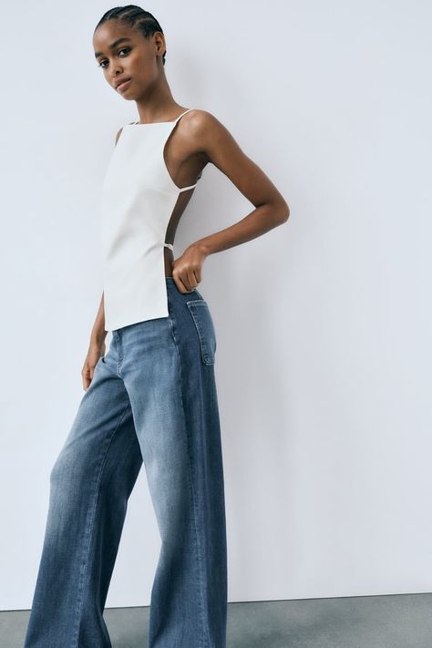 Zara Tops 2024, Top With Open Back, Modest Summer, Backless Blouse, Open Back Top, Backless Top, Straight Neckline, Nails Coffin, Fit Inspo