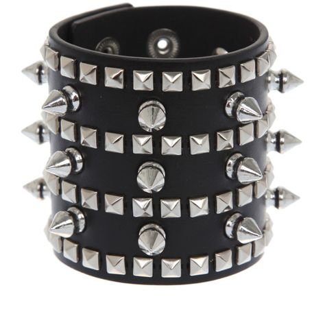 Black Leather Pyramid And Spike Wrist Cuff | Hot Topic ($18) ❤ liked on Polyvore featuring jewelry, bracelets, accessories, studded, black, cuff bangle, leather cuff jewelry, snap button jewelry, cuff jewelry and pyramid jewelry Spiked Jewelry, Kohls Jewelry, Black Pyramid, Black Bangle, Leather Bangle, Cuff Jewelry, Stud Jewelry, Snap Jewelry, Button Jewelry