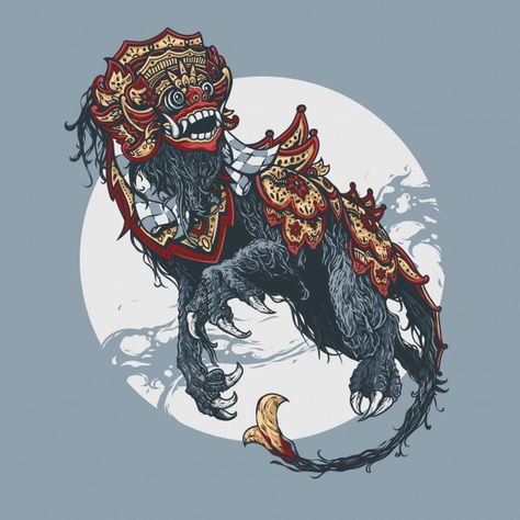 Barong bali hand drawn Premium Vector | Free Vector #Freepik #vector #freehand #freenature #freet-shirt #freehand-drawn Barong Bali, Indonesian Art, Asian Dragon, Creature Art, Vector Photo, Metal Poster Displate, Mythical Creatures, Dark Art, Culture Art