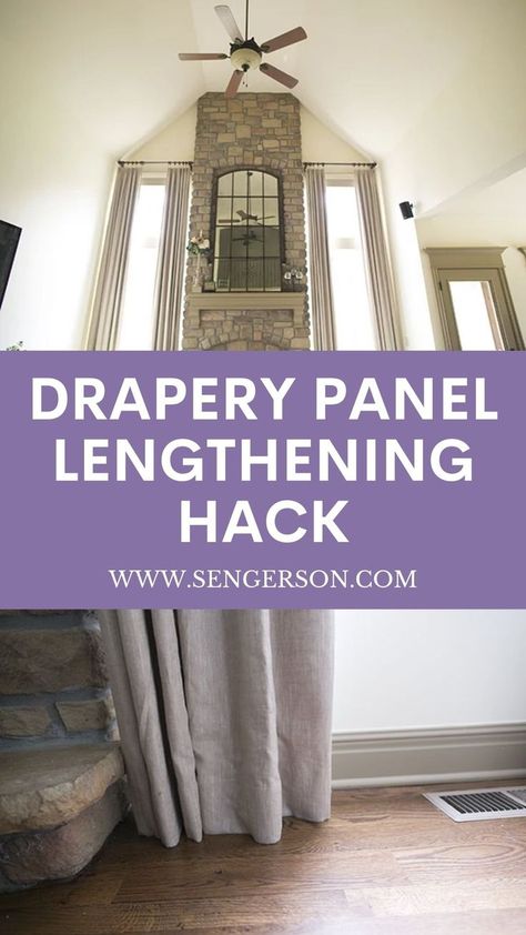 Making Curtains Longer, Make Curtains Longer, Curtain Lengthening Ideas, How To Make Curtains Longer, Adding Length To Curtains, How To Lengthen Curtains, How To Add Fabric To Lengthen Curtains, Fabric Draped Over Curtain Rod, Proper Curtain Length