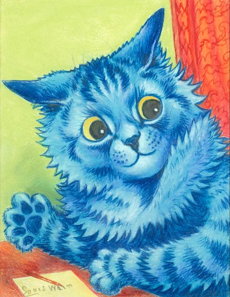 Louis Wain Art, Louise Wain, Louis Blue, Louis Wain Cats, Louis Wain, Historical Painting, Cats Artists, Cat Artwork, Louis Williams