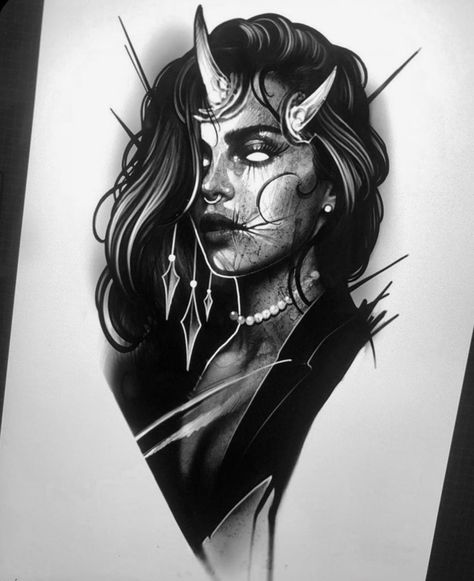 Dark Sleeve, Portrait Tattoo Sleeve, Herren Hand Tattoos, Face Tattoos For Women, Tattoo Portrait, Surreal Tattoo, Girl Face Tattoo, Evil Tattoos, Devil Tattoo