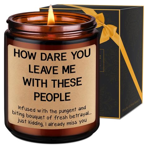 PRICES MAY VARY. Coworker Leaving Gifts; Printed with a fun sayings “how dare you leave me with these people infused with the pungent and biting bouquet of fresh betrayal...just kidding, I already miss you”, our candle makes a unique leaving gift for your favorite coworker, best friends, colleague, best coworker, office friend, work friend, work bff, boss, employee, or any coworker friend at work A hit for any occasion; Perfect as new job gift, goodbye gifts, farewell gifts for coworkers, office Favorite Coworker Leaving, Gifts For Coworker Leaving Job, Colleague Gift Ideas, Goodbye Boss Gifts, Farewell Gift Ideas For Friends, Farewell Quotes For Coworker, Unique Coworker Gifts, Funny Diy Gifts, Gift For Coworker Leaving