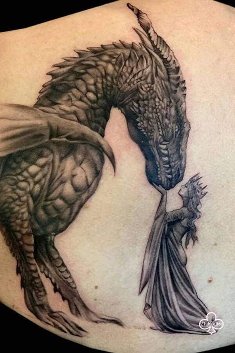 Dragon And Princess Tattoo, Multiple Dragon Tattoo, Winged Dragon Tattoo Designs, Dragon Protector Tattoo, Dragon And Knight Tattoo, Climbing Dragon Tattoo, Dragon Goddess Tattoo, Mid Evil Dragon Tattoo, English Dragon Tattoo