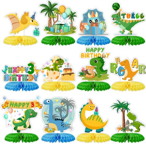 PRICES MAY VARY. 【Vibrant 3rd birthday Design】 Make the 3rd birthday party unforgettable with our extensive collection of dinosaur centerpieces for tables. Featuring 12 honeycomb centerpieces and coordinating cards, these decorations add wit and vitality to any event. Leave a lasting impression on the birthday party with these decorative dinosaur party supplies. 【Elevate Birthday Party】Get ready to have some fun with our dinosaur-themed decor including eye-catching honeycomb centerpieces. Featur 3 Birthday Dinosaur, Dinosaur 3rd Birthday Party, Dinosaur Centerpieces, Three Birthday Party, Dinosaur 3rd Birthday, Dinosaur Themed Party, Birthday Party Table Decorations, Dinosaur Party Supplies, Dinosaur Birthday Party Decorations