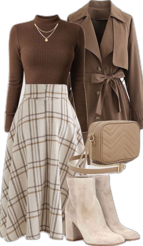 #brownaesthetic #brownoutfit #fallfashion #autumnaesthetic #falloutfit #winterfashion #churchoutfit #christiangirl #skirt #boots #fall Skirt Combinations, Modest Fall Outfits, Skirt Sweater, Modesty Outfits, Cute Modest Outfits, Stylish Winter Outfits, Stylish Fall Outfits, Jupe Short, Transition Outfits