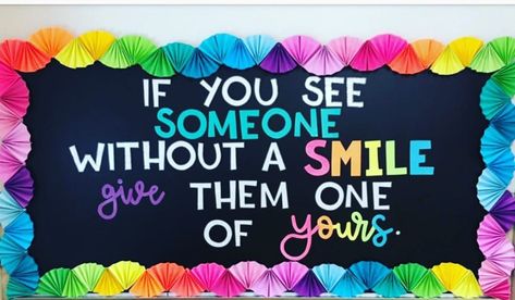 Smile Bulletin Board Ideas, Board Boundary Decoration Ideas, School Wide Bulletin Boards Hallways, Bright Bulletin Board Ideas, School Counseling Bulletin Boards, Elementary School Bulletin Boards, Counseling Bulletin Boards, Hallway Bulletin Boards, Class Bulletin Boards