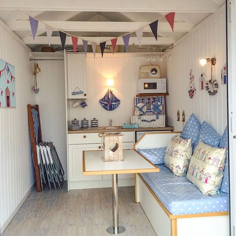 Beach Hut Hire UK: 10 Gorgeous Huts That'll Melt Your Ice-Cream - Weekend Candy Beach Hut Ideas, Beach Hut Aesthetic, Beach Huts Uk, Hut Aesthetic, Beach Hut Shed, Beach Hut Interior, Costal Vibe, Hut Interior, Campsite Decorating