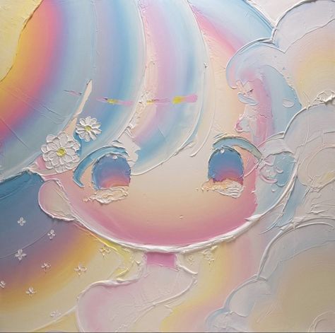 Heavy Acrylic Painting, Kawaii Painting Ideas, Kawaii Painting, Acrylic Illustration, The Heart, Acrylic Gouache, On Canvas, Gel Medium, Pretty Drawings