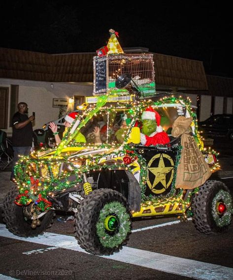 Christmas Light Float Ideas, Rzr Christmas Parade Ideas, Atv Christmas Parade Ideas, Decorate Car For Christmas Parade, Golf Cart Decorating Ideas Christmas Parade Floats, Christmas Yard Art Jeep, Christmas Parade Ideas, Side By Side Christmas Parade, Car Decorations Ideas