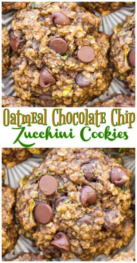 The softest, chewiest oatmeal cookies, with a touch of spice, laced with melty nuggets of semi-sweet chocolate, and ultra-moist from grated zucchini. Cookies Made With Zucchini, Easy Zucchini Desserts, Zucchini And Oatmeal Recipes, Recipes With Grated Zucchini, Baking With Zucchini Recipes, Zucchini Sweet Recipes, Zucchini Cookies Recipes, Zuchini Baking Recipes, Zucchini Dessert Recipes