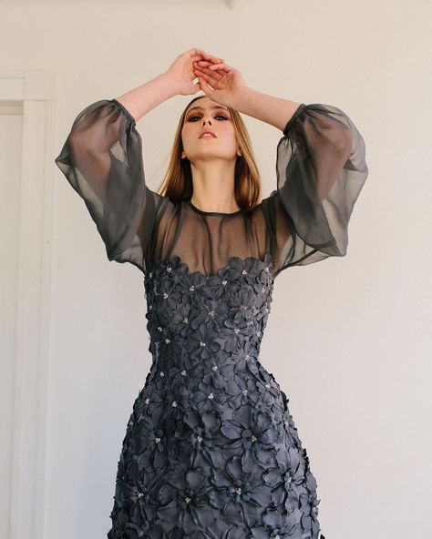 Catherine Regehr on Instagram: “Add the cropped balloon sleeve overlay for more arm coverage. Paired here with the Jardin tea length dress. — Fall 2020” Catherine Regehr, Tea Length Dress, Instagram Add, Add Sleeves, Tea Length Dresses, Jewel Neck, Cropped Style, Tea Length, Silk Chiffon