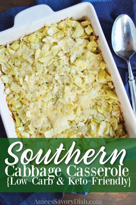 Cabbage Casserole is a vintage recipe made with fresh cabbage, eggs, butter, and cream.  The recipe originated from my great grandmother's cookbook published in the 1800s. #ketocasserole #ketosidedish #ketorecipe via @Ameessavorydish Baked Cabbage Casserole, Keto Cabbage Casserole, Easy Cabbage Casserole, Keto Cabbage Recipe, Keto Cabbage, Creamed Cabbage, Cabbage Side Dish, Cabbage Casserole Recipes, Casserole Keto