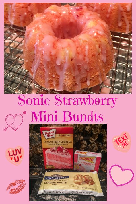 Sonic Strawberry Mini Bundt Cakes - Food and Festivities Mini Bunt Cake, Strawberry Bundt Cake, Mini Bundt Cakes Recipes, Nothing Bundt Cakes, Mini Bundt, Strawberry Cake Mix, Cake Image, Mini Bundt Cakes, Bundt Cakes Recipes