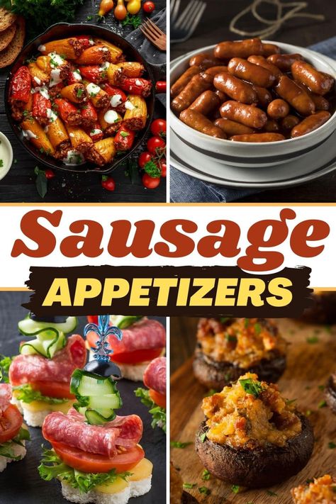 These sausage appetizers will be the hit of any party! From balls to dips to bites, you can't go wrong with these tasty starters. Sausage Link Appetizers, Cocktail Sausages Appetizers, Chicken Sausage Appetizer, Appetizers With Sausage, Sausage Appetizers For Party, Smoked Sausage Appetizers, Easy Holiday Party Appetizers, Puff Pastry Recipes Appetizers, Wonton Appetizers