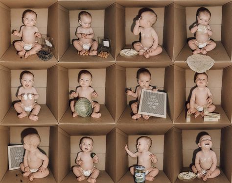 Box Photoshoot, Baby Memorabilia, Diy Photo Studio, Family Studio Photography, Baby Milestones Pictures, Milestone Pictures, Baby Box, Newborn Pictures, Baby Milestones