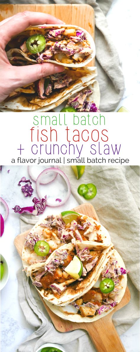 perfectly flaked white fish and crunchy red cabbage slaw are tossed in a cool and creamy sauce for easy and super delicious fish tacos. fish tacos with crunchy slaw | a flavor journal food blog Slaw For Tacos, Tacos Fish, Slaw For Fish Tacos, Fish Tacos With Cabbage, Burrito Recipes, Red Cabbage Slaw, Healthier Meals, Fish Tacos Recipe, Weekly Meals