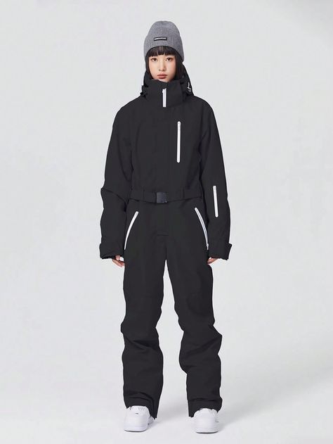 A Set Of Women's Solid Color One-Piece Ski Suit Winter Outdoor Waterproof Windproof Warm Snowsuit Snow Sports Ski Jumpsuit Black    Woven Fabric  Windbreaker Slight Stretch All,Fall/Winter Women Activewear, size features are:Bust: ,Length: ,Sleeve Length: Ski Jumpsuit, Couple Pajamas, Ski Suit, Langer Mantel, Ski Suits, Snow Sports, Jumpsuit Black, Mini Shorts, Snow Suit