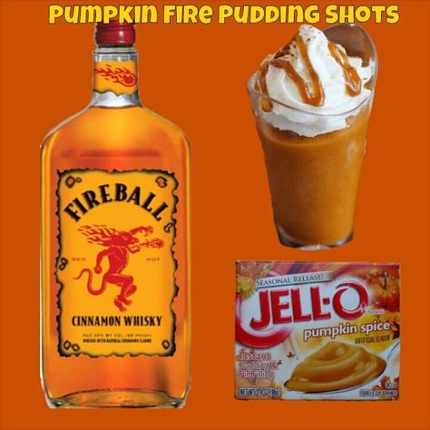 Fireball Recipes, Jello Pudding Shots, Cinnamon Whiskey, Pudding Shots, Pumpkin Pudding, Shot Recipes, Jello Shots, Instant Pudding, Cool Whip