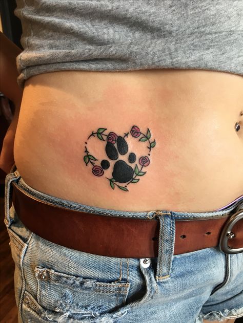 Rose Paw Print Tattoo, Tattoo With Roses, Cat Paw Print Tattoo, Puppy Paw Prints, Tasteful Tattoos, Cat Paw Print, Rose Heart, Rosé Heart, Middle Name