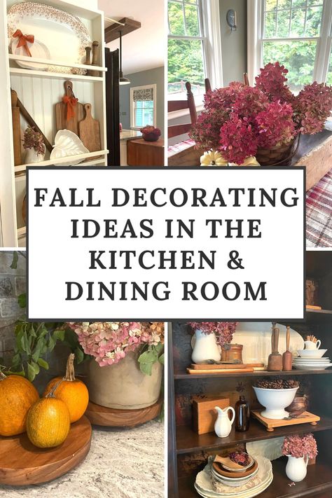 fall decor ideas, fall kitchen decor, fall dining room decor, fall table decor, fall kitchen counter decor, autumn decor in the kitchen, autumn dining room decor Decorating Top Of Hutch, Fall Buffet Decor, Autumn Dining Room, Fall Kitchen Island Decor, Fall Kitchen Table Decor, Kitchen Fall Decorating Ideas, Thanksgiving Kitchen Decor, Fall Dining Room Decor, Table Fall Decor