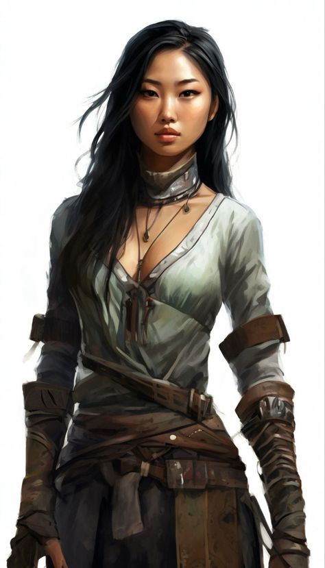 Asian Pirate Character Design, Female Explorer Character, Asian Dnd Character, Human Female Dnd, Dnd Human Woman, Character Inspiration Woman, Female Dnd Character, Asian Character Design, Dnd Character Concept