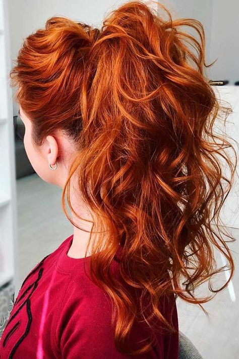 Redhead Hair Color, Red Ponytail, Curled Prom Hair, Highlights Red, Redhead Hairstyles, Cute Ponytail Hairstyles, Long Hair Do, Long Hair Ponytail, Ginger Hair Color