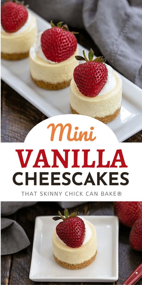 Mini Cupcake Cheesecake Recipes, Mini Personal Cheesecakes, Mini Cup Cheesecake, Recipe For Mini Cheesecakes, Cheesecake Serving Ideas, Mini Cheesecake Silicone Mold, Single Cheesecake Recipe, Bridal Shower Cheesecake, Mini Vanilla Cheesecakes