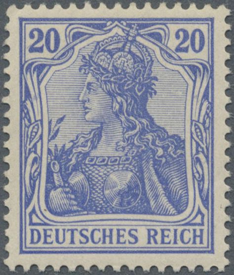 German Empire, Germania w.o. watermark, Michel 72 b - 1902.20 Pfg. lilac ultramarine unwatermarked, unsigned, mint never hinged extremely fine copy with photo certificate Jäschke-Lantelme BPP "is fresh colors, well perforated. . . In faultless, unhinged mint condition" - very fine example of this rare stamp! Lot condition Dealer Gärtner Christoph Auktionshaus Auction Starting Price: 700.00 EUR Valuable Stamps, Germany Stamp, German Stamps, Stamp Auctions, Revenue Stamp, German Empire, German Flag, Reunification, Rare Stamps