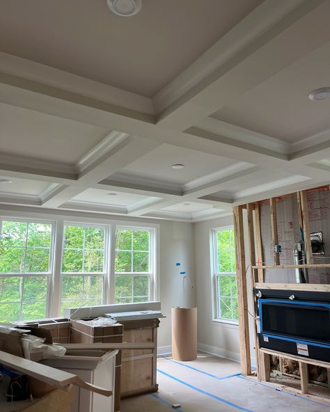 From Builder-Grade to Modern Sophistication + Comfort ✔️ With sleek coffered ceilings and deep-toned accent walls, this space balances cozy neutrals with bold contrast. The plush seating, layered textures, and chic decor create an inviting yet stylish retreat, perfect for unwinding or entertaining. Design | @brocatodesignco Construction | DV Home Improvement #brocatodesignco #currentdesignsituation #myhousebeautiful #dominomag #interiordesign #interiorstyling #elledecor #homedecor #showem... Coffered Ceiling Design, Builder Grade, Coffered Ceiling, Formal Living Rooms, Accent Walls, Formal Living, Ceiling Design, Elle Decor, Chic Decor