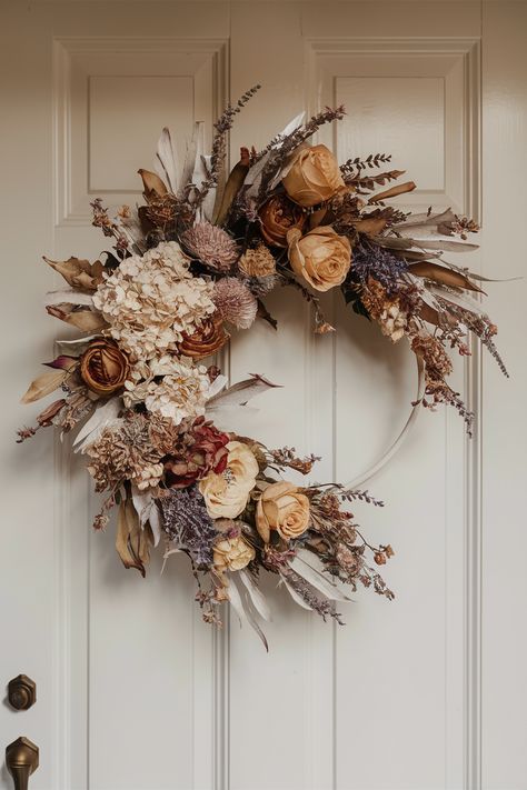 Timeless Dried Flower Wreath for Easter Interior Floral Design, Grape Vine Wreaths Diy, Diy Wreaths For Front Door, Spring Wreath Ideas, Fabric Wreaths, Roses And Lavender, Summer Wreaths For Front Door, Farmhouse Spring Decor, Olive Branch Wreath