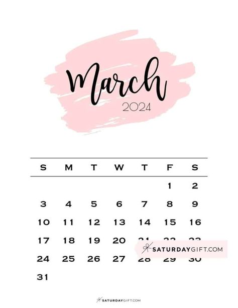 03 MAR Monthly March 2024 Calendar Sunday Start Pink Paint | SaturdayGift Holiday Printables Free, March Inspiration, Pretty Calendar, Pink Calendar, Printable Yearly Calendar, Calendar Designs, 2020 Calendar Template, Calendar March, Photo Rose