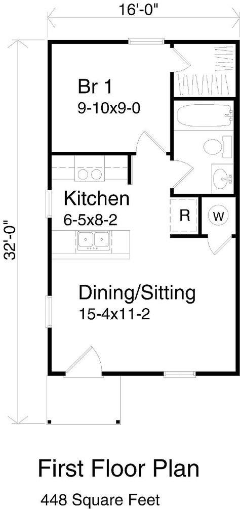 This 448 square feet traditional style 1 bedroom, 1 bath with 0 garage stalls falls in the 0-1000 square feet range.    The floor plan features open floor plan, suited for narrow lot, peninsula/eating bar. 650 Sq Ft House Plans 1 Bedroom, 14x36 Tiny House Floor Plans, 16x32 Floor Plans, 1 Bedroom House Plans, Small Floor Plans, 1 Bedroom House, Cabin Floor, Cottage Style House Plans, Cabin Floor Plans