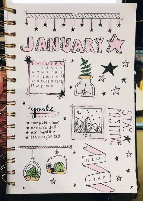 Ideas Of Journal, Bujo Calender Ideas, Jernol Ideas Journals, Journal Ideas Aesthetic 2024, 2024 Diary Ideas, January Aesthetic Drawing, Jornal Idea Aesthetics Easy, How To Make Your Pinterest Aesthetic, Ide Journaling Aesthetic