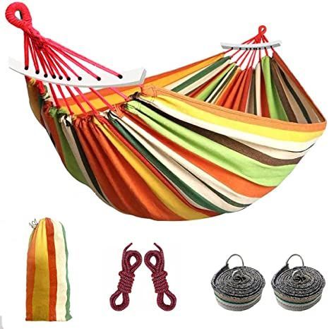 Colel Double Hammock, 2 Person Cotton Canvas Hammock 450lbs Portable Camping Hammock with Carrying Bag Two Anti Roll Balance Beam Metal Carabiner Ropes and Tree Straps for Travel Patio Garden (Orange) Wide Bed, Camping Hammock, Double Hammock, Balance Beam, Two Trees, Hammock Stand, Hammock Camping, Bed Size, Orange Bag