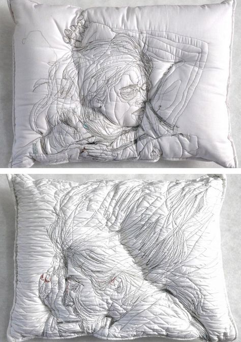 Maryam Ashkanian, Pillows Sleeping, Sleeping People, Ideas Embroidery, Silhouette People, Textil Design, Textile Sculpture, People Sleeping, Art Brut